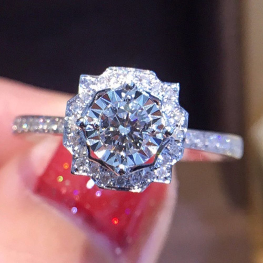 💎Beautiful Round Shiny CZ Diamond Flower Micro Pave Wedding Ring,UNVN12316